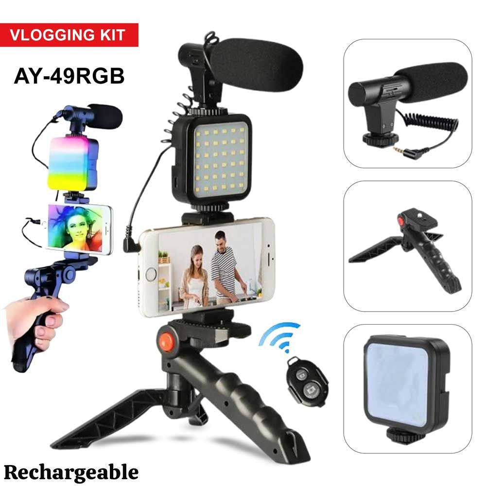 New 2in1 Rechargeable RGB with 3-Modes Warm LED Video Making Vlogging Kit