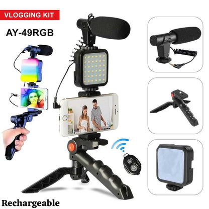 New 2in1 Rechargeable RGB with 3-Modes Warm LED Video Making Vlogging Kit